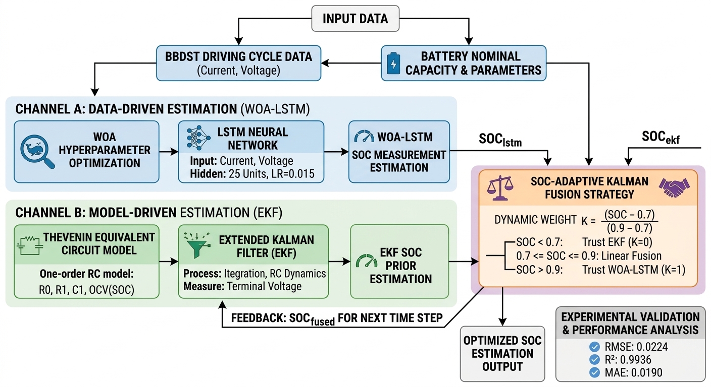 基于残差融合WOA-LSTM-EKF的锂电池SOC估计，实验报告+MATLAB代码